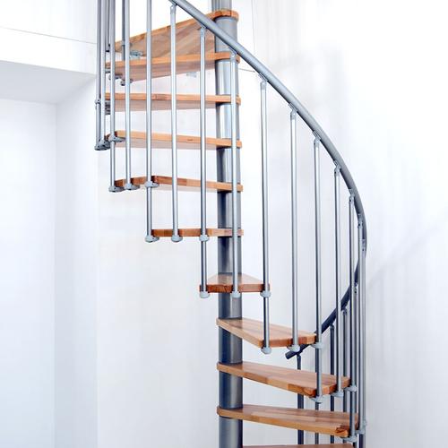 Minka Spindeltreppe Berlin Wendeltreppe Holztreppe, PVC Silber, 140 cm,Buche