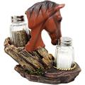 Thedy Foundry Select Western Decor Stallion Horse By Wagon Wheel Salt & Pepper Shaker Set Ceramic in Brown | 6.25 H x 6.5 W in | Wayfair