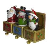 Northlight Seasonal Set of 3 Santa Snowman & Penguin Jack in the Box Christmas Stocking Holders in Black/Red | 6 H x 3.25 W in | Wayfair