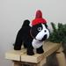 Northlight Seasonal 11.5" Black & White Plush Standing Bulldog w/ Red Hat Christmas Decoration, Polyester | 11.5 H x 4.75 W x 10 D in | Wayfair