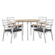 Gartenmöbel Set Tisch mit 4 Stühlen Weiß Alumunium Graues Sitzkissen Outdoor Indoor Garten Salon Wohnzimmer Tarrasse