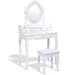 Costway Vanity Table Set with Cushioned Stool with 360° Rotating Oval Mirror and Three Drawers-White