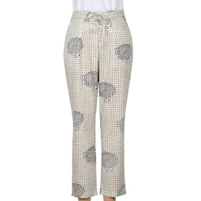 Mumbai Muse,'Hand Block Printed Ivory Cotton Pants'