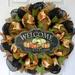 The Holiday Aisle® Welcome to Our Home 24" Acrylic Wreath Burlap/Deco Mesh in Black/Orange/Yellow | 24 H x 24 W x 6 D in | Wayfair