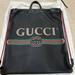 Gucci Bags | Gucci Print Xl Blk Leather Drawstring Backpack | Color: Black | Size: Os