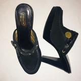 Coach Shoes | Coach Black Jodey Mules Clog Heels Size 9 | Color: Black/Gold | Size: 9