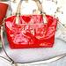 Coach Bags | Coach Red Patent Embossed Large Satchel Bag | Color: Red/Tan | Size: Os