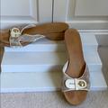 Coach Shoes | Coach Wooden Lee Sandals Logo Euc 9.5 B | Color: Cream/Tan | Size: 9.5