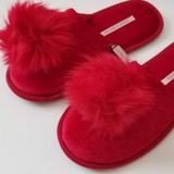 Victoria's Secret Shoes | New Victorias Secret Red Velvet Faux Fur Slippers | Color: Red | Size: 6