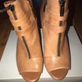 Jessica Simpson Shoes | Jessica Simpson Leather Peep Toe Heeled Sandals | Color: Tan | Size: 9