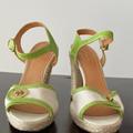 Coach Shoes | Coach Espadrille High Heels, Size 8.5, Green/Cream | Color: Cream/Green | Size: 8.5