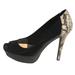 Jessica Simpson Shoes | Jessica Simpson Black Patent Leather Snakeskin Peep-Toe Pumps - Size 5.5 | Color: Black/Brown | Size: 5.5