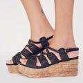 Free People Shoes | Free People Cork Platform Leather Strap Sandal | Color: Black | Size: 10