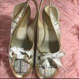 Coach Shoes | Coach Gold Healed Sandals Size 7 1/2 | Color: Gold/White | Size: 7.5