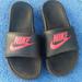 Nike Shoes | Nike Benassi Slides Black Red Mens Size 9 | Color: Black/Red | Size: 9