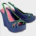 Lilly Pulitzer Shoes | Lilly Pulitzer Navy Polka Dot Wedges (Nwot) | Color: Blue/Green | Size: 9