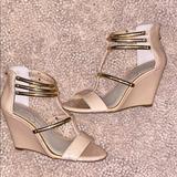 Jessica Simpson Shoes | Jessica Simpson Nude Wedge Sandals With Gold | Color: Cream/Gold | Size: 6