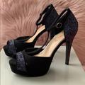 Jessica Simpson Shoes | Jessica Simpson T-Strap Peep Toe Heels | Color: Black/Blue | Size: 8.5