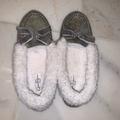 Jessica Simpson Shoes | Jessica Simpson Distressed Velvet Bow Houseshoes | Color: Gray/White | Size: One Size