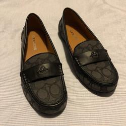 Coach Shoes | Coach Logo Canvas And Leather Loafers Size 7.5 | Color: Black/Gray | Size: 7.5