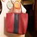 J. Crew Bags | J Crew 100% Leather Tote Bag | Color: Blue/Red | Size: Measurements Listed In Description
