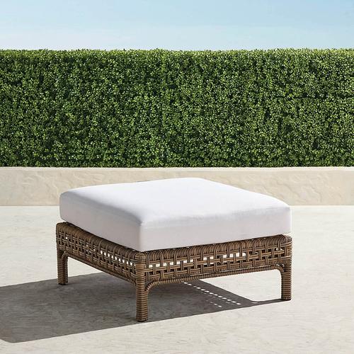 Seton Ottoman with Cushion in Desert Wicker - Standard, Cara Stripe Air Blue - Frontgate