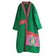 LZJN Women's Long Thick Ethnic Embroidered Winter Warm Cotton Padded Parka Coat (Green, One Size)