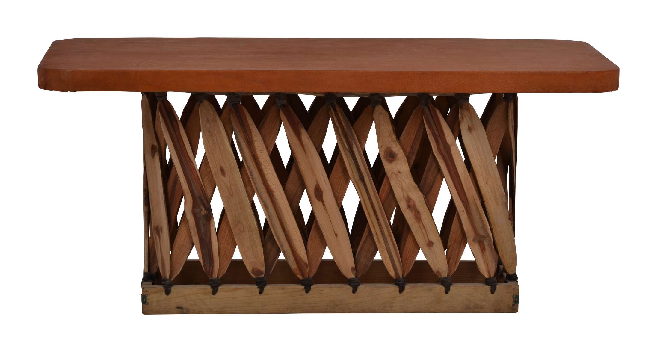 MiaMöbel Equipales Couchtisch 100x60cm Massivholz, Schweinsleder Zedernholz Landhaus Mexiko Möbel Mexikanisch