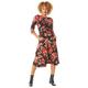 Roman Originals Women Fit and Flare Floral Print Midi Dress - Ladies Everyday Smart Casual Work Office Round Neck 3/4 Sleeve Gathered Waist Stretch Jersey A-Line Day Dress - Red - Size 16