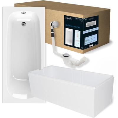 Aquasu Badewanne Komplettset 170x75 cm Klassik 3in1 Acryl-Badewanne mit Wannenträger &