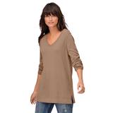 Plus Size Women's V-Neck Sweater Tunic by ellos in Brown Sugar (Size 18/20)