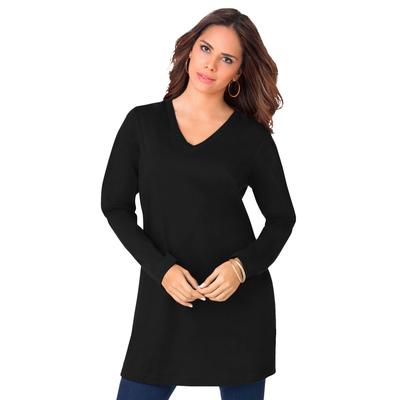 Plus Size Women's Ultimate Long Sleeve V Neck Tunic by Roaman's in Black (Size S) Long Shirt