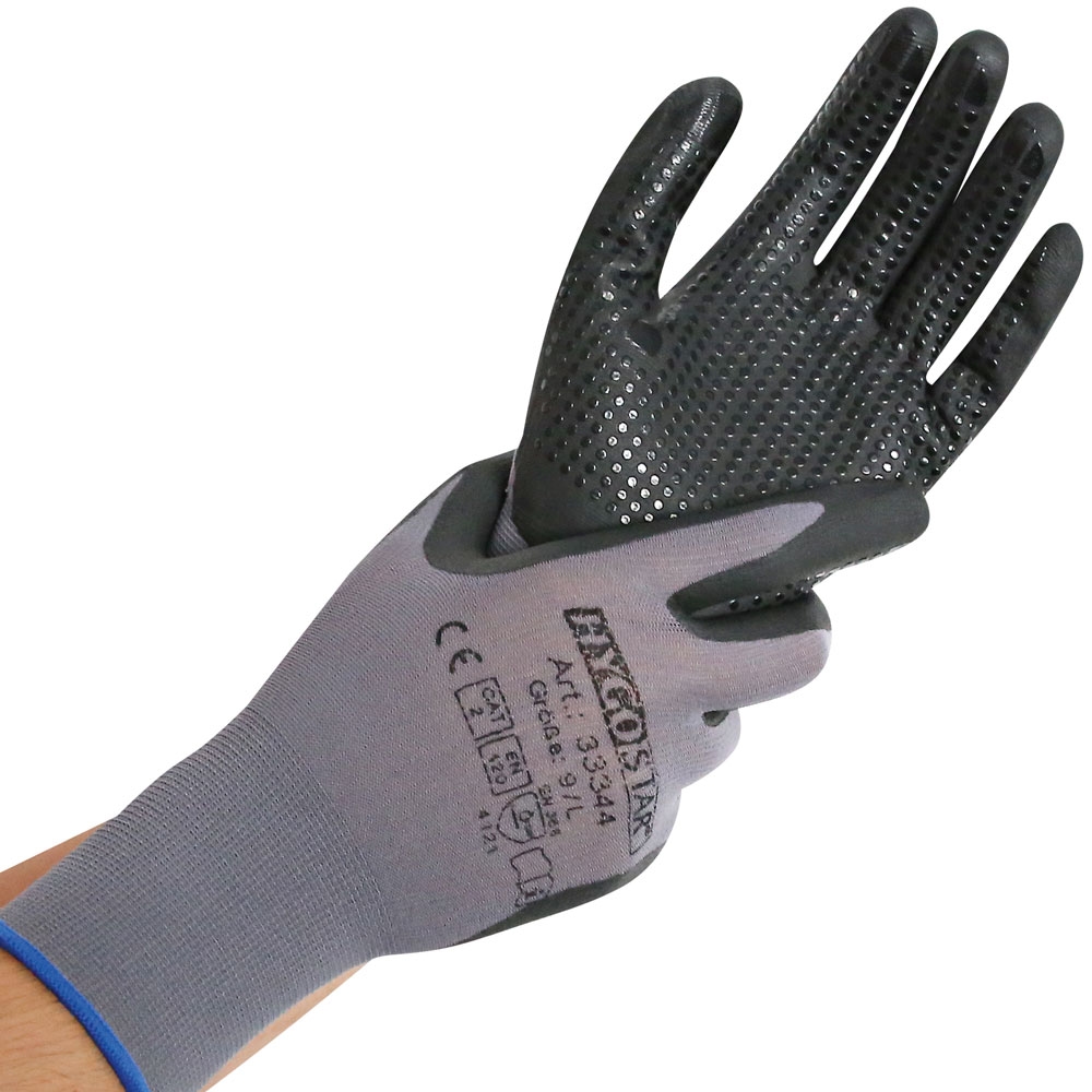 10x12 Paar Arbeitshandschuhe "Ergo Flex Noppen" Gr. M/8 Grau Länge: 24 cm Handschuhe Sicherheitshandschuhe Image