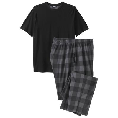 Men's Big & Tall Jersey Knit Plaid Pajama Set by KingSize in Black Buffalo Check (Size 7XL) Pajamas