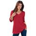 Plus Size Women's Long-Sleeve Henley Ultimate Tee with Sweetheart Neck by Roaman's in Classic Red (Size M) 100% Cotton Shirt