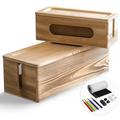 NATURE SUPPLIES | Cable Tidy Box Set Of 2 | TV, Computer, Desk & Under Desk Cable Management Box | Real Wood, Dark Brown | Large & Small Cable Organiser Box | Power Strip Box | Wire Box