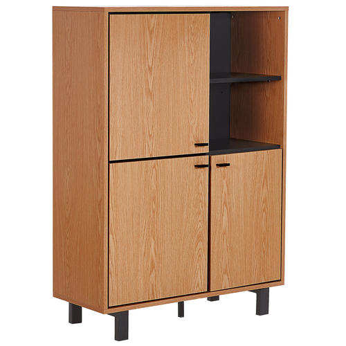 Sideboard hellbraun Faserplatte Holzoptik mit 3 Türen und mehreren Fächern Retro Look Wohnzimmer Schlafzimmer Salon Flur Möbel