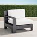 St. Kitts Left-arm Facing Chair with Cushions in Matte Black Aluminum - Stripe, Special Order, Cara Stripe Indigo - Frontgate