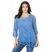 Plus Size Women's Starburst Crochet Sweater by Roaman's in Horizon Blue (Size L)