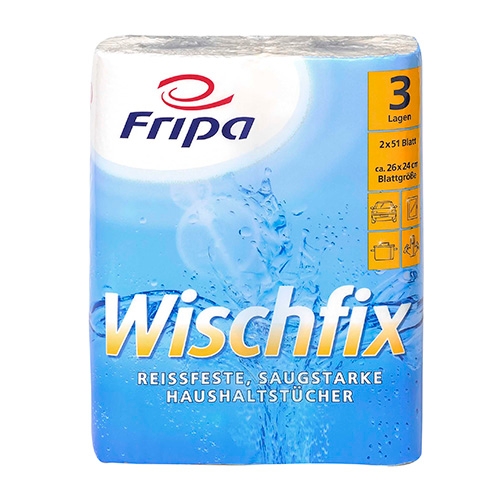 Papstar 2 Rollen Küchenrollen 3-lagig 26 cm x 24 cm weiss "Wischfix" 51 Blatt Image