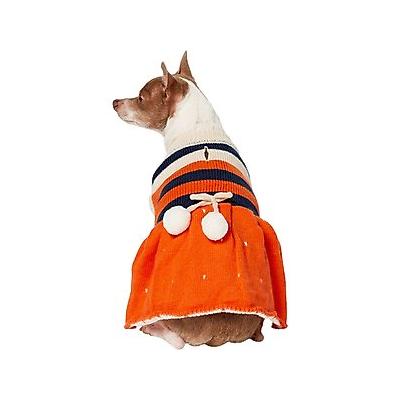 Frisco Pom Pom Bow Striped Dog & Cat Sweater Dress, X-Small