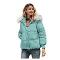 Amaone Women's Jacket Winter Big Fur Collar Outerwear Long Sleeve Zipper Pocket Coat Warm Tops(Green,M)