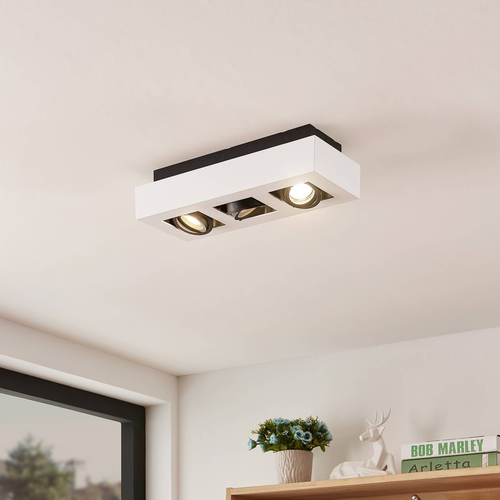 Arcchio Strahler Vince, 36 cm, 3-flammig, weiß/schwarz, GU10 VINCE Arcchio, dimmbar, weiß / opal, für Küche, Aluminium, Modern, Strahler