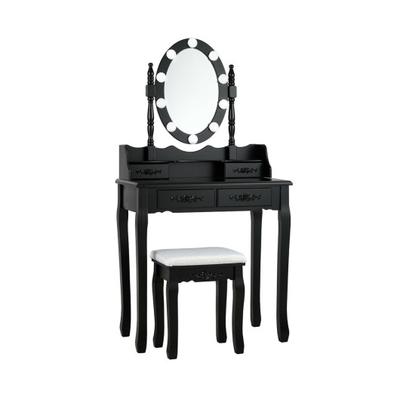 Costway Makeup Dressing Table with Touch Switch Lighted Mirror and Cushioned Stool-Black