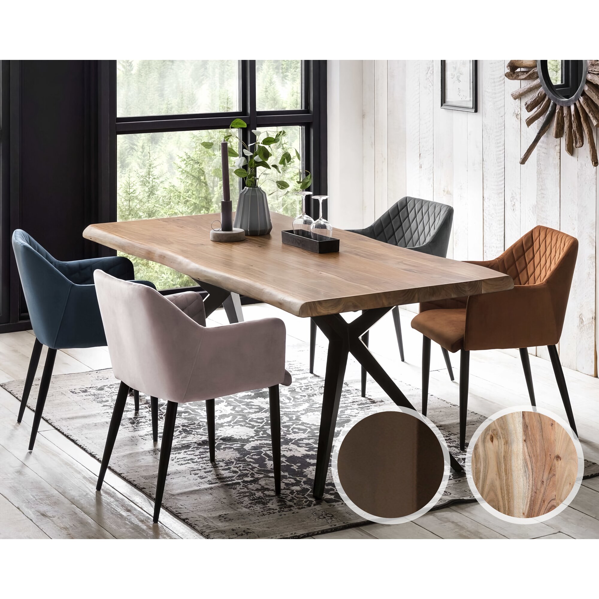 SIT Tops & Tables »Brisbane« Esstisch Akazie Baumkante 5,6 cm / 200x100 cm / Eisen antikschwarz