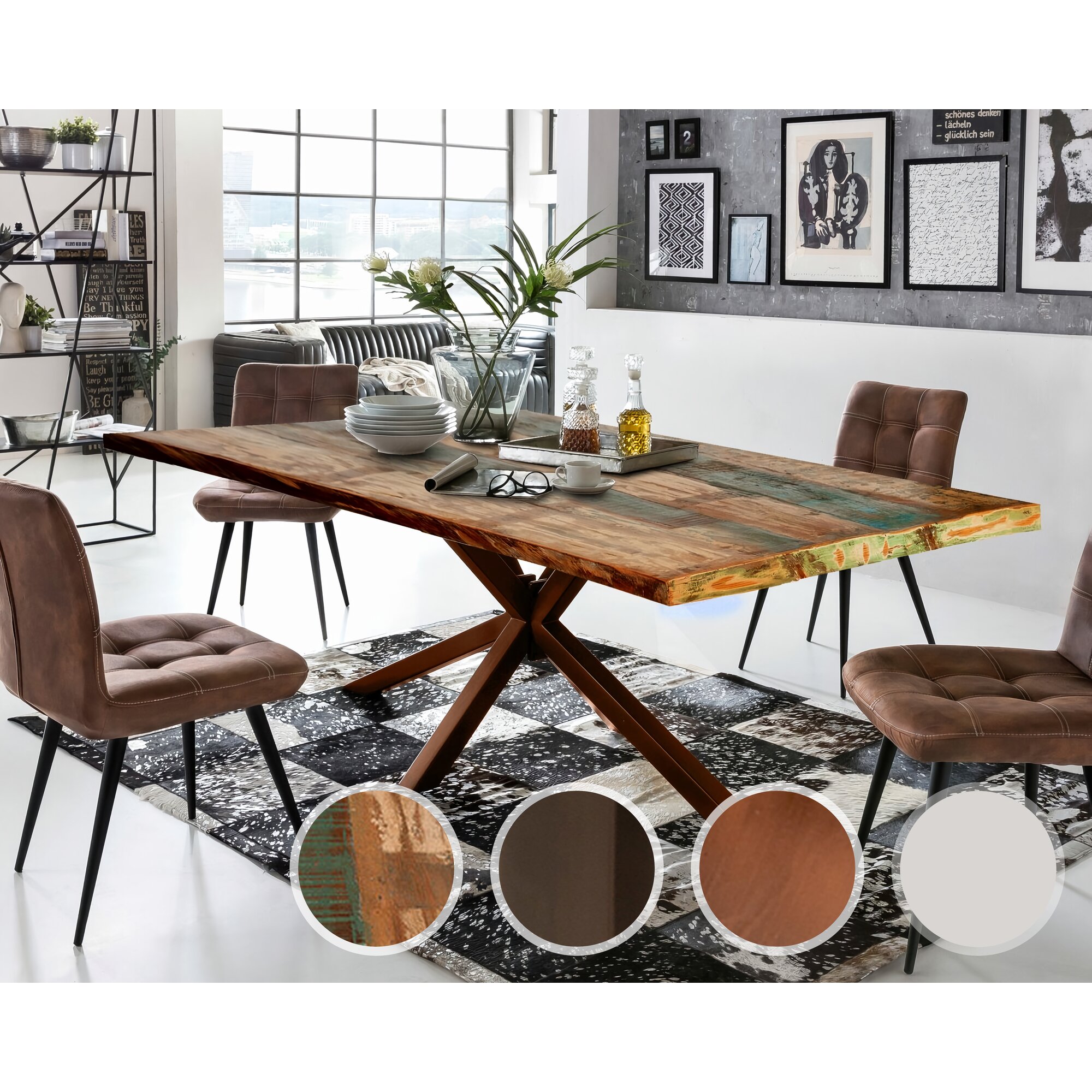 SIT Tops & Tables »Sydney« Esstisch Massivholz Retro 200x100 cm / Eisen antikbraun
