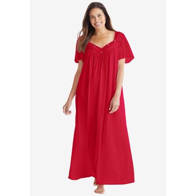 Plus Size Women's Long Silky Lace-Trim Gown by Only Necessities in Classic Red (Size 2X) Pajamas