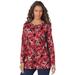 Plus Size Women's Long-Sleeve Crewneck Ultimate Tee by Roaman's in Black Watercolor Flowers (Size 6X) Shirt