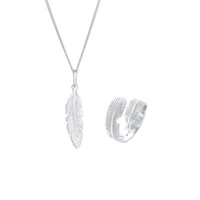 Elli Schmuckset Feder Boho Festival Kette Wickelring 925 Silber Damen