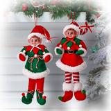 The Holiday Aisle® 2 Piece Fabric Bendable Hanging Figurine Ornament Set Fabric in Green/Red/White | 11 H x 2 W x 3.5 D in | Wayfair